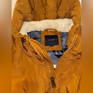 Lucky Brand Brown Leather Patch Jacket with Mustard Lining